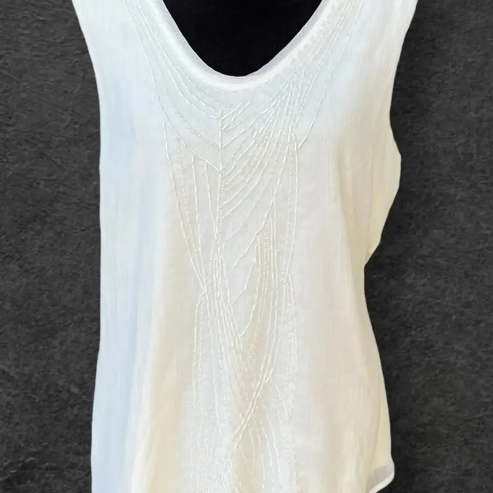 Coldwater Creek women’s size L 14 ivory tank top with beadwork on front